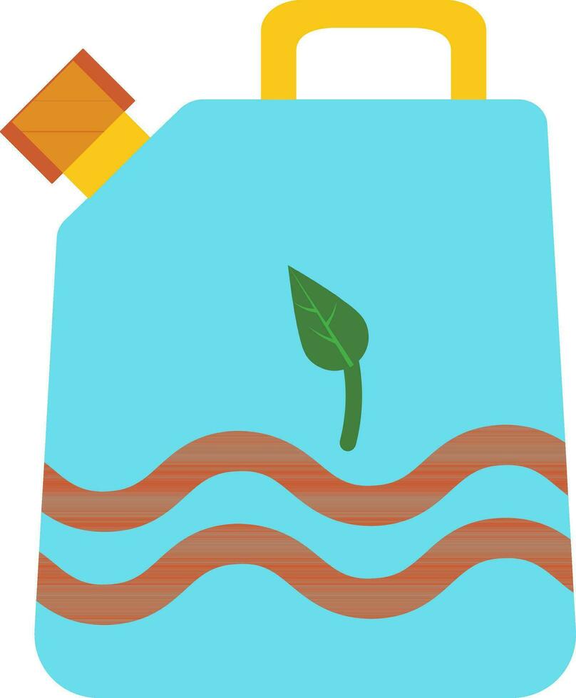 Green leaf on blue jerry can in flat style. vector