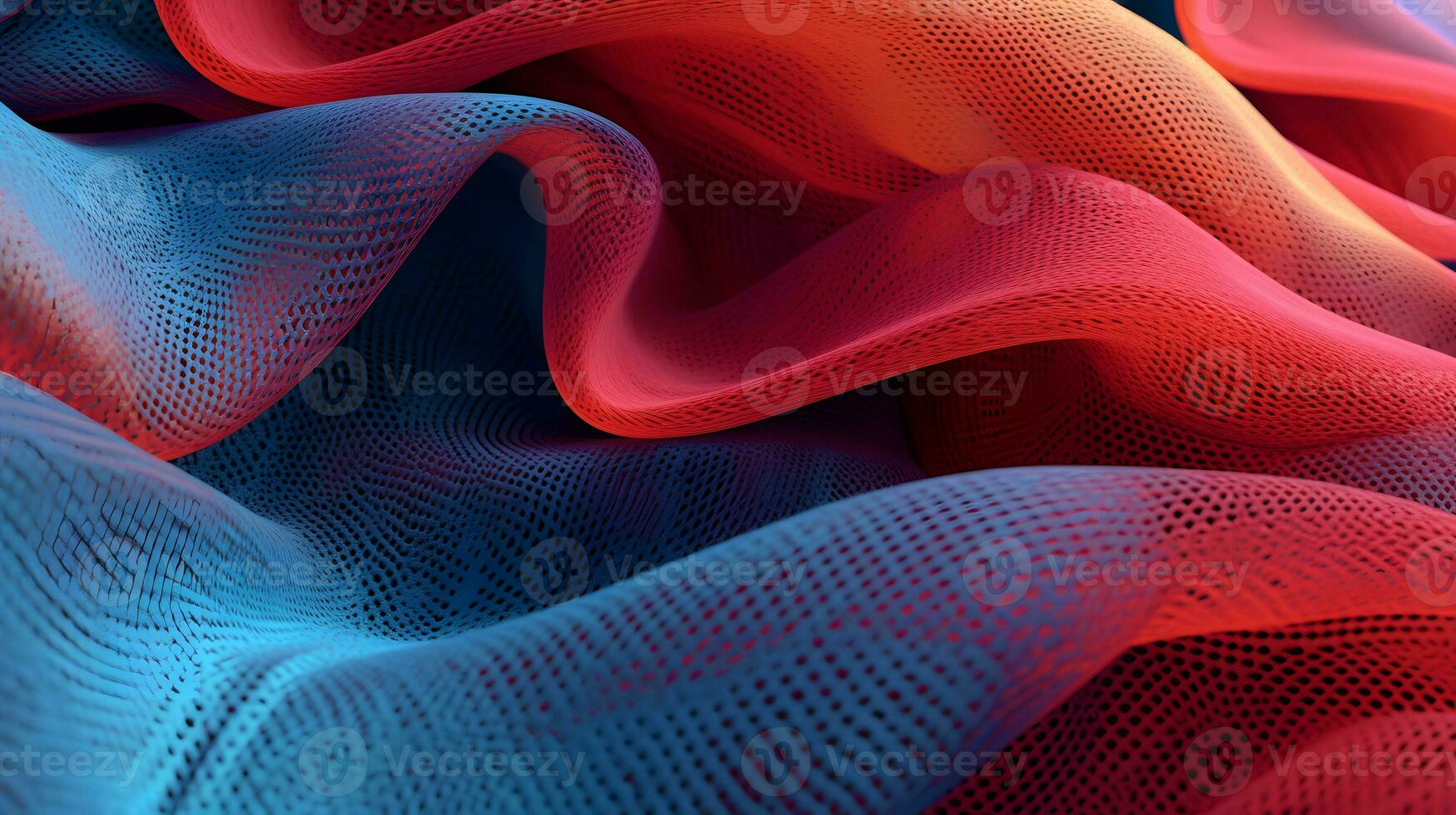 Abstract red and blue wavy surface. Futuristic background with dynamic particles. photo