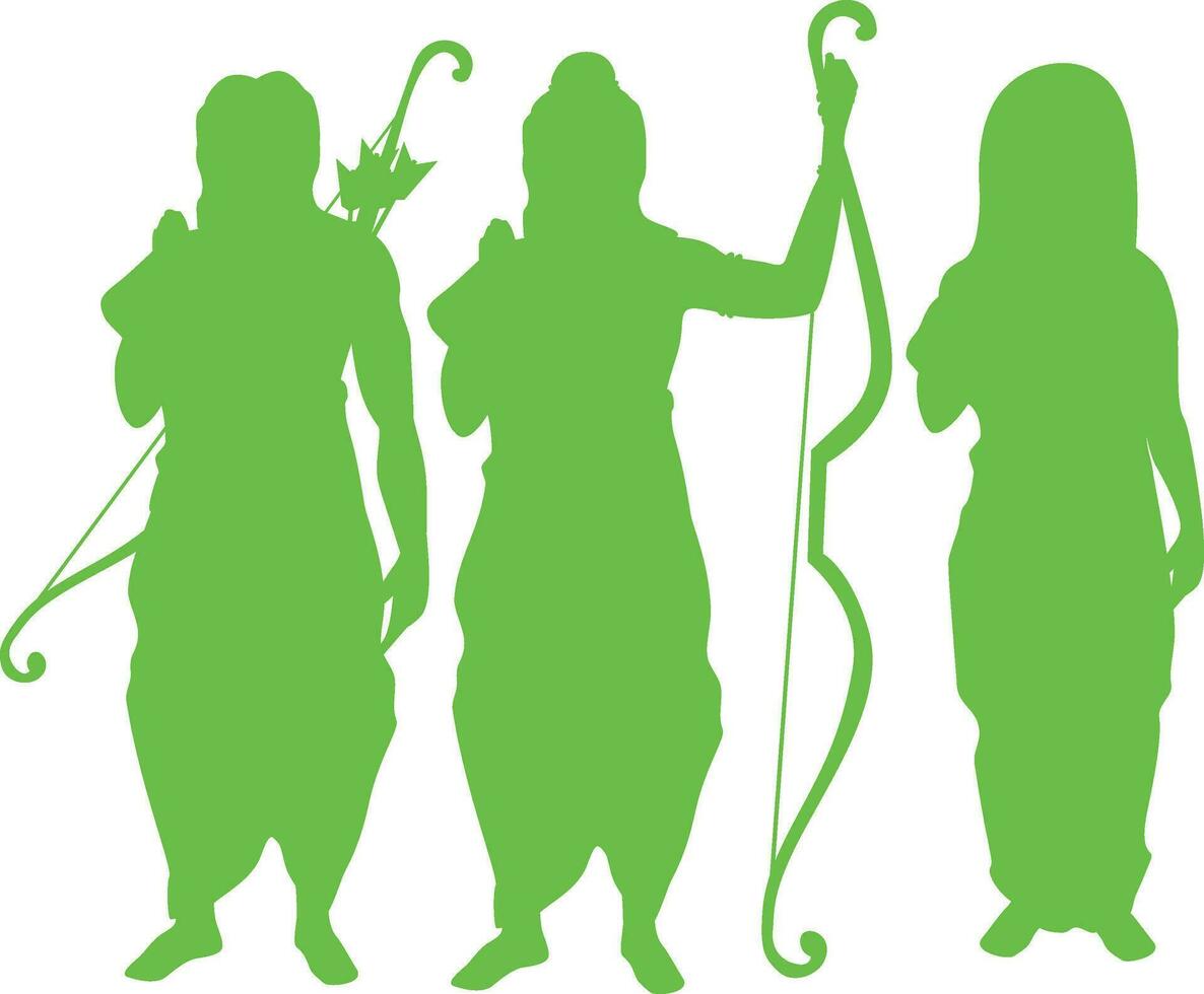 Green illustration of Lord Rama, Laxman and Goddess Sita. vector