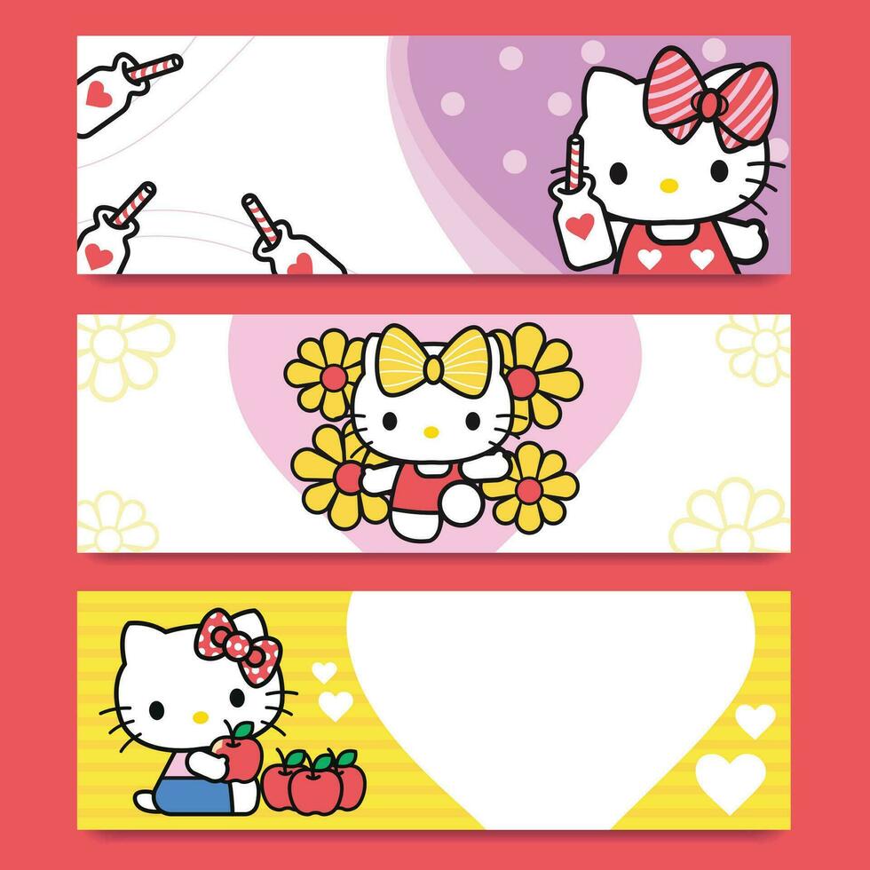 Cute White Cat Horizontal Banner vector