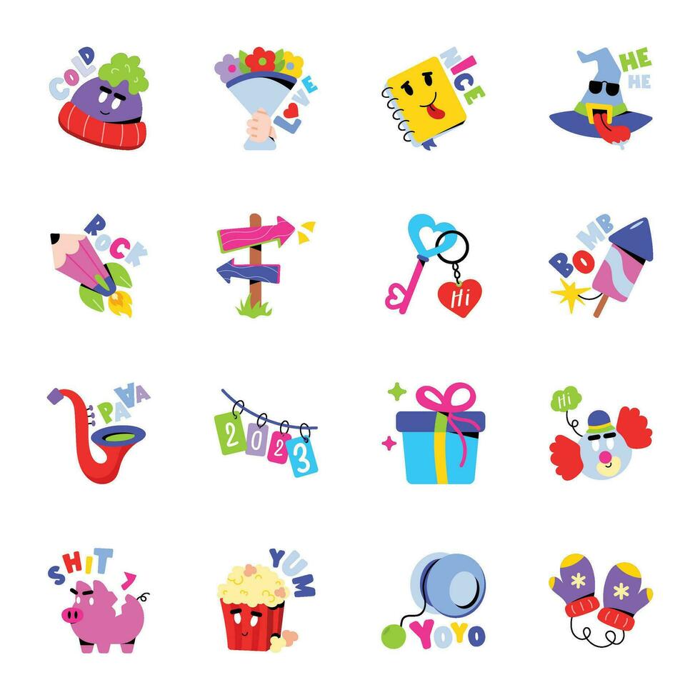 Bundle of Funky Figures Flat Stickers vector