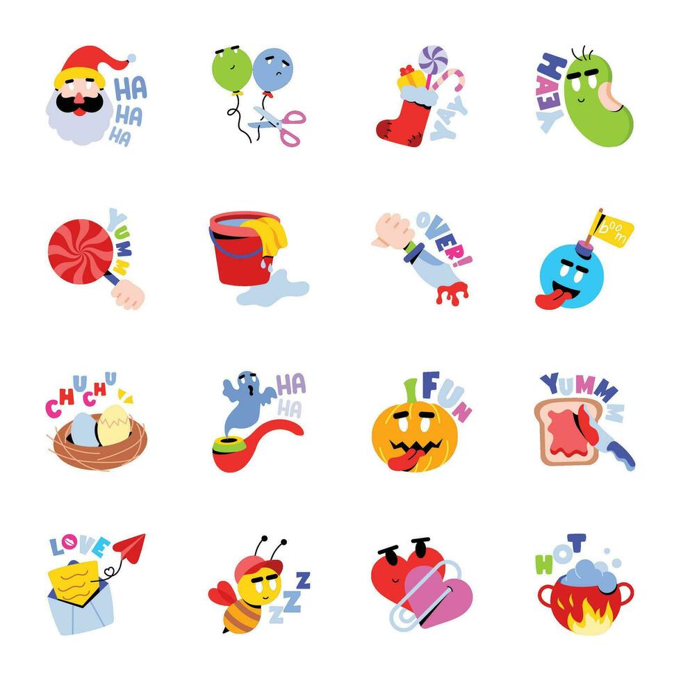 Pack of Fun Elements Flat Stickers vector