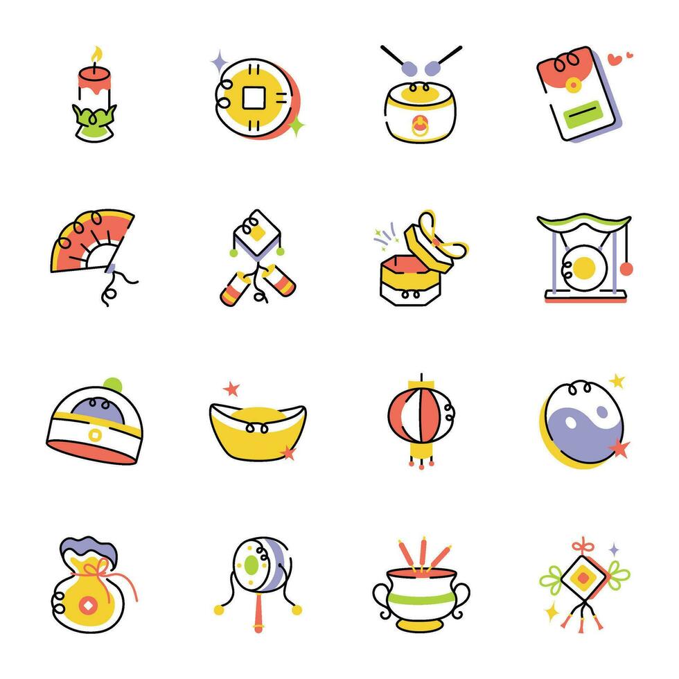 Set of Cultural Accessories Sketchy Icons vector