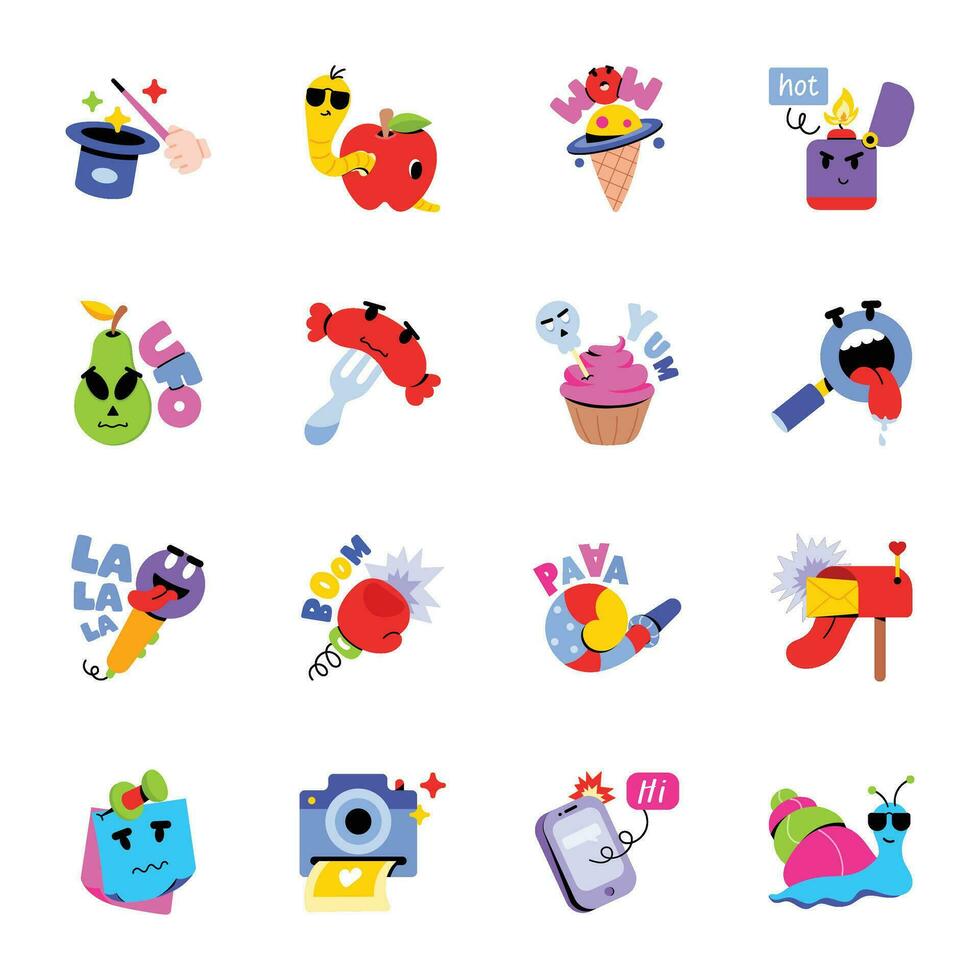 Modern Collection of 16 Flat Stickers vector