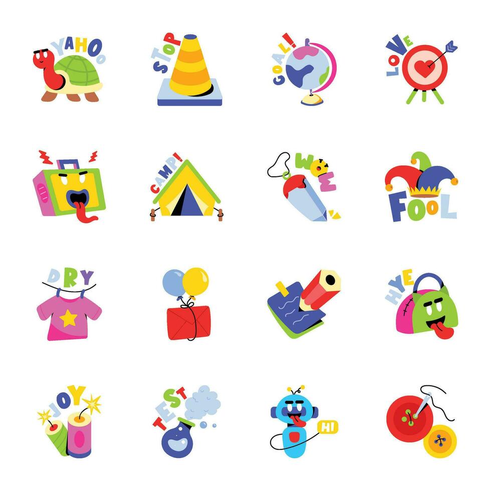 Set of Fun Gadgets Flat Stickers vector