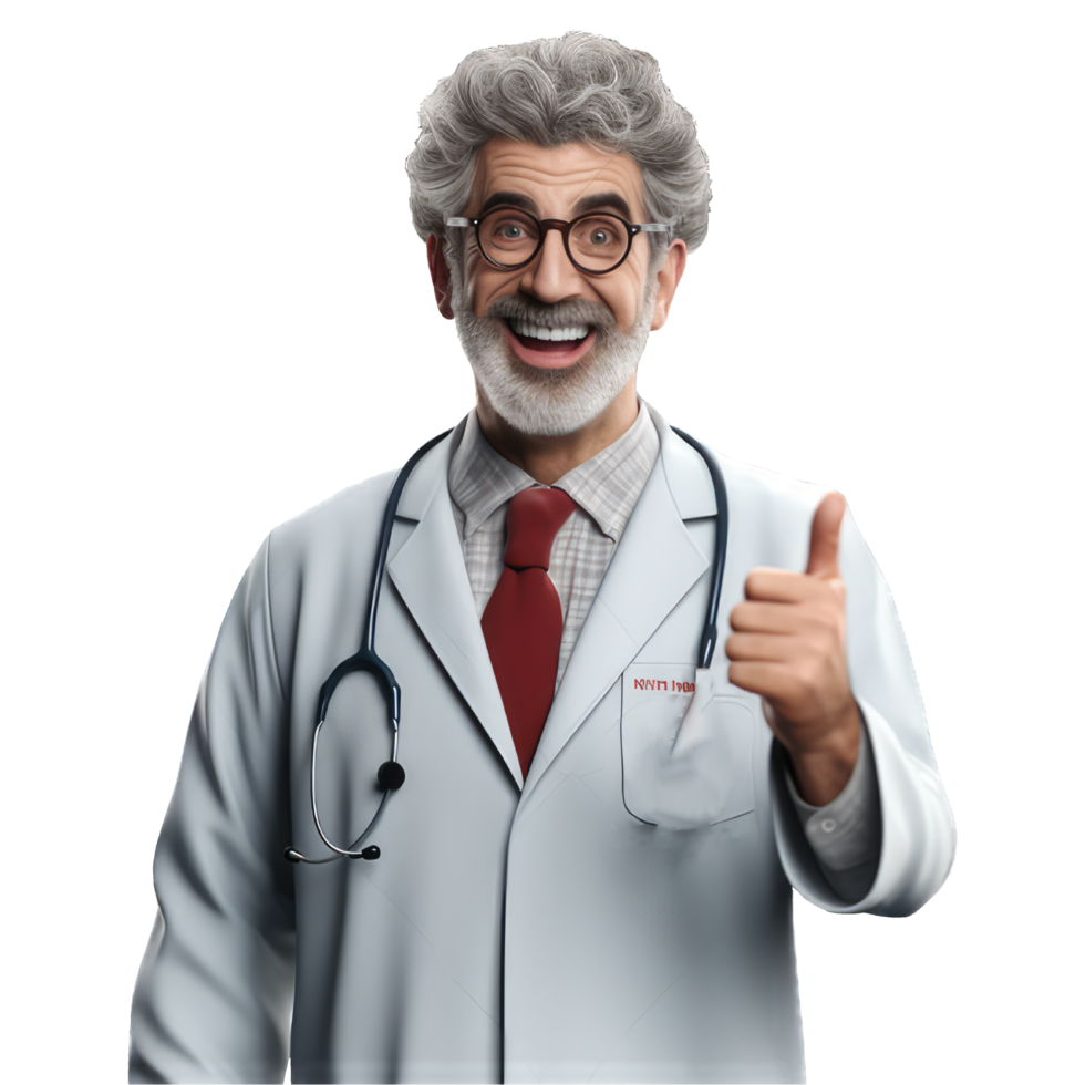 Funny doctor in medical uniform isolated on transparent background. Hilarious doctor in funny pose. png