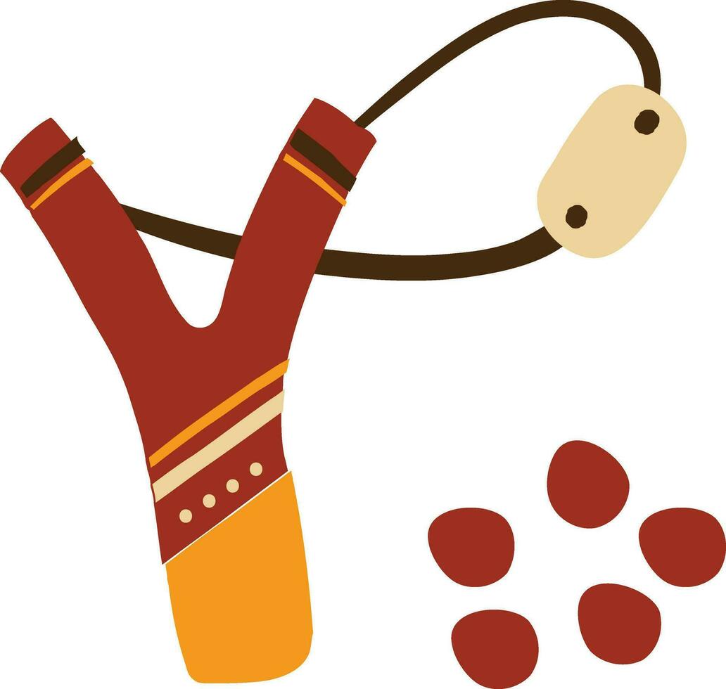 Wooden slingshot and pebbles stones vector illustration. vector art