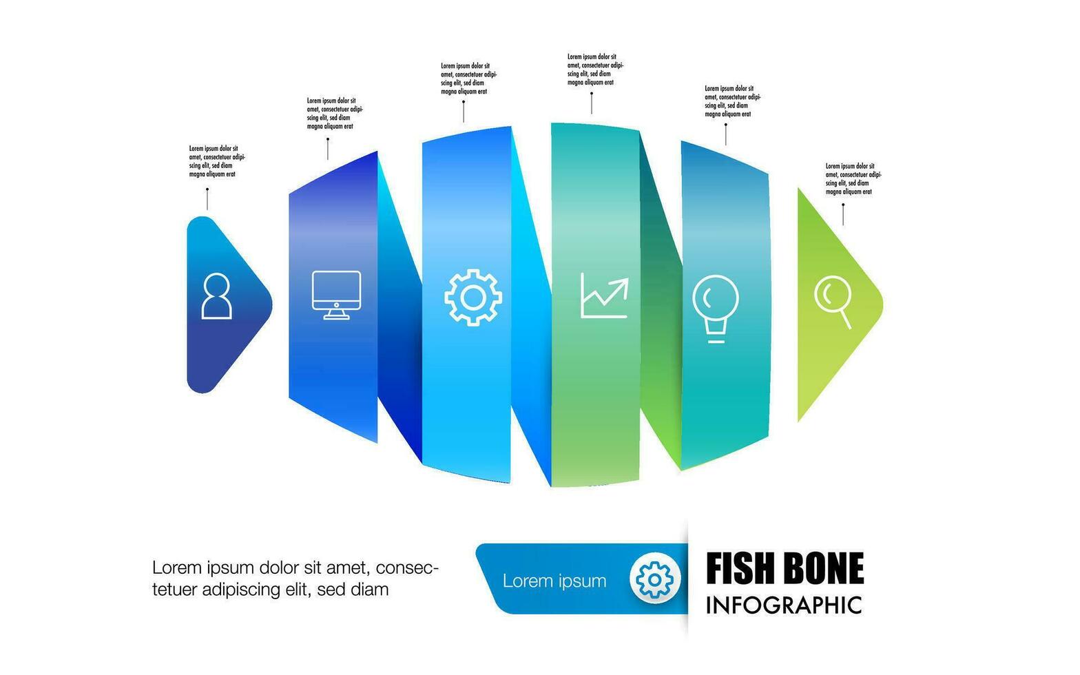 Infographic business fish bone chart to present data, progress, direction, infographic that outlines the steps of the management process vector