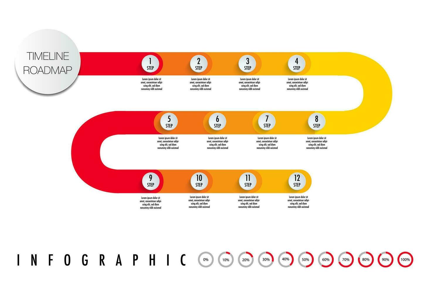Business year plan infographic template. Diagram with 12 steps or months options, steps vector