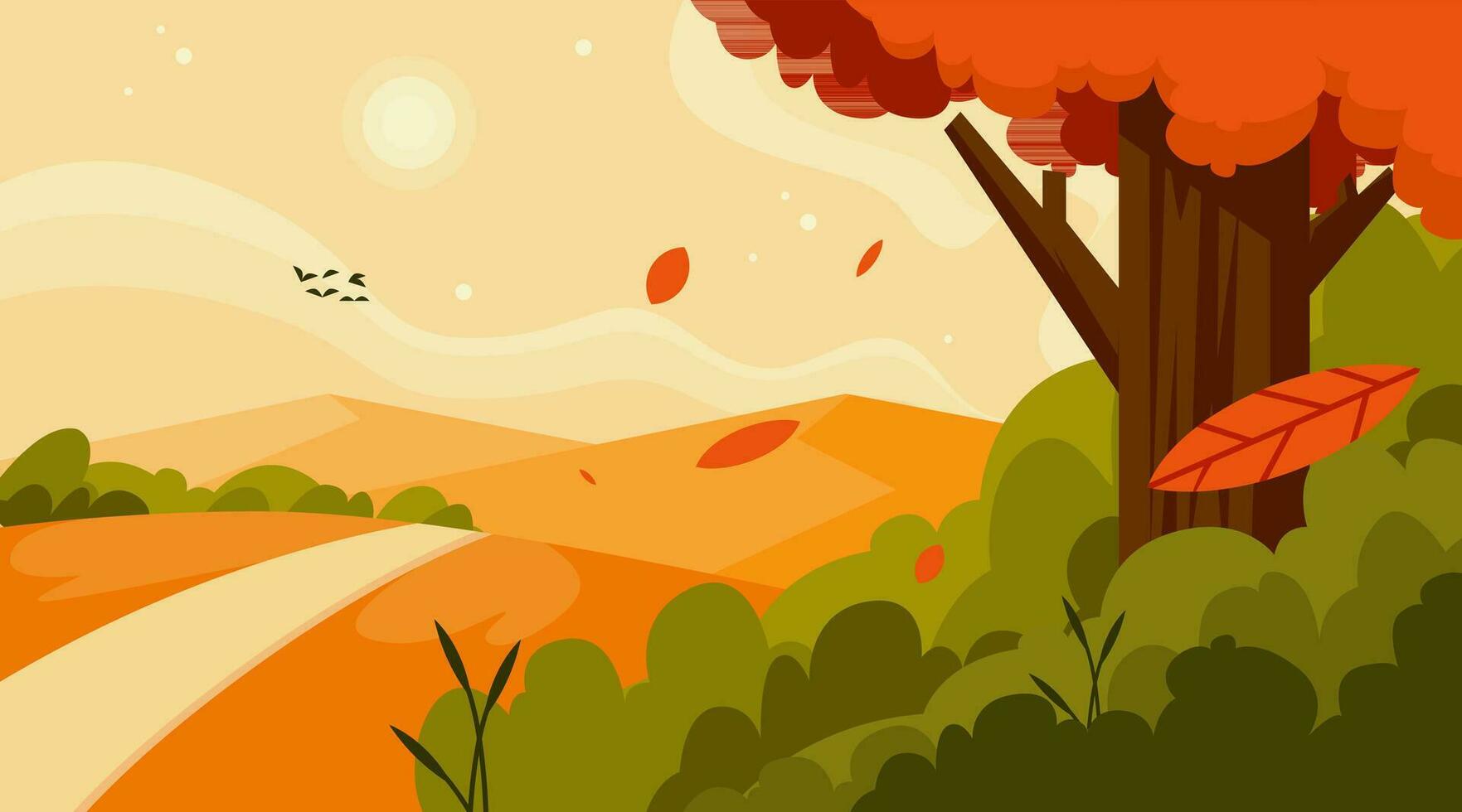 landscape banner background with warm vibe autumn theme. For web, poster, greeting card background vector