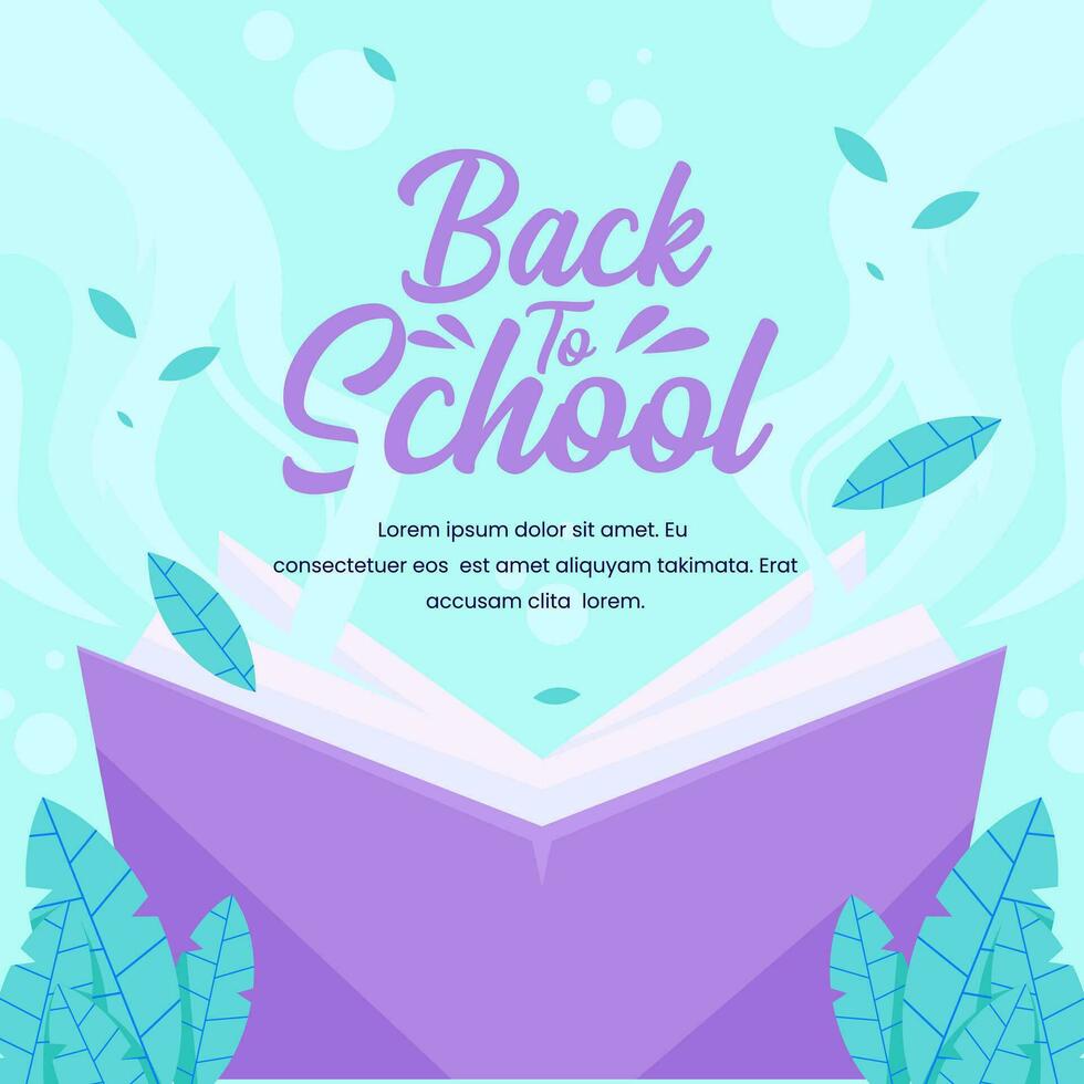 back to school social media greeting. with book cartoon illustration vector