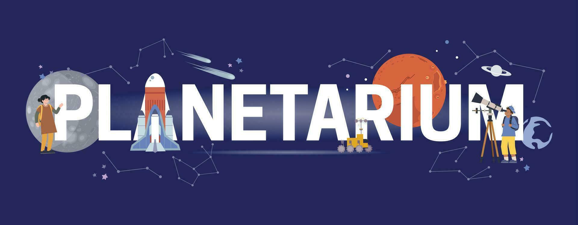 Planetarium Flat Text Composition vector