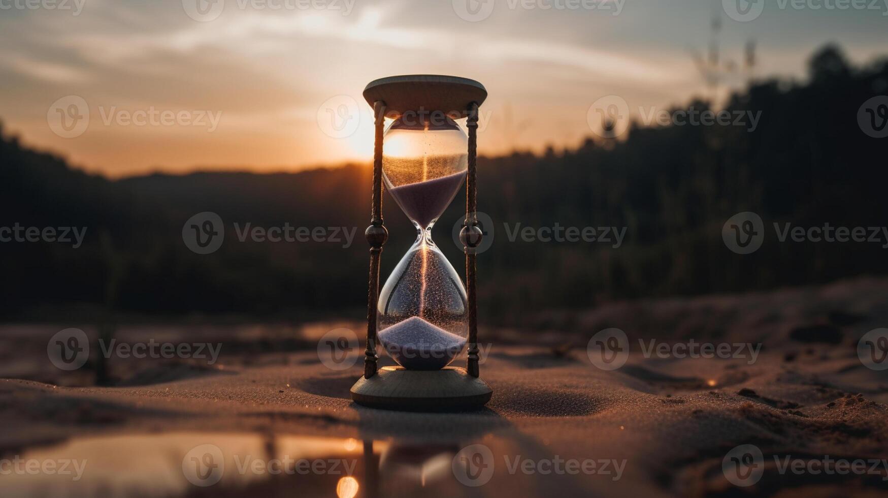 reloj de arena en el amanecer hora ai generado foto