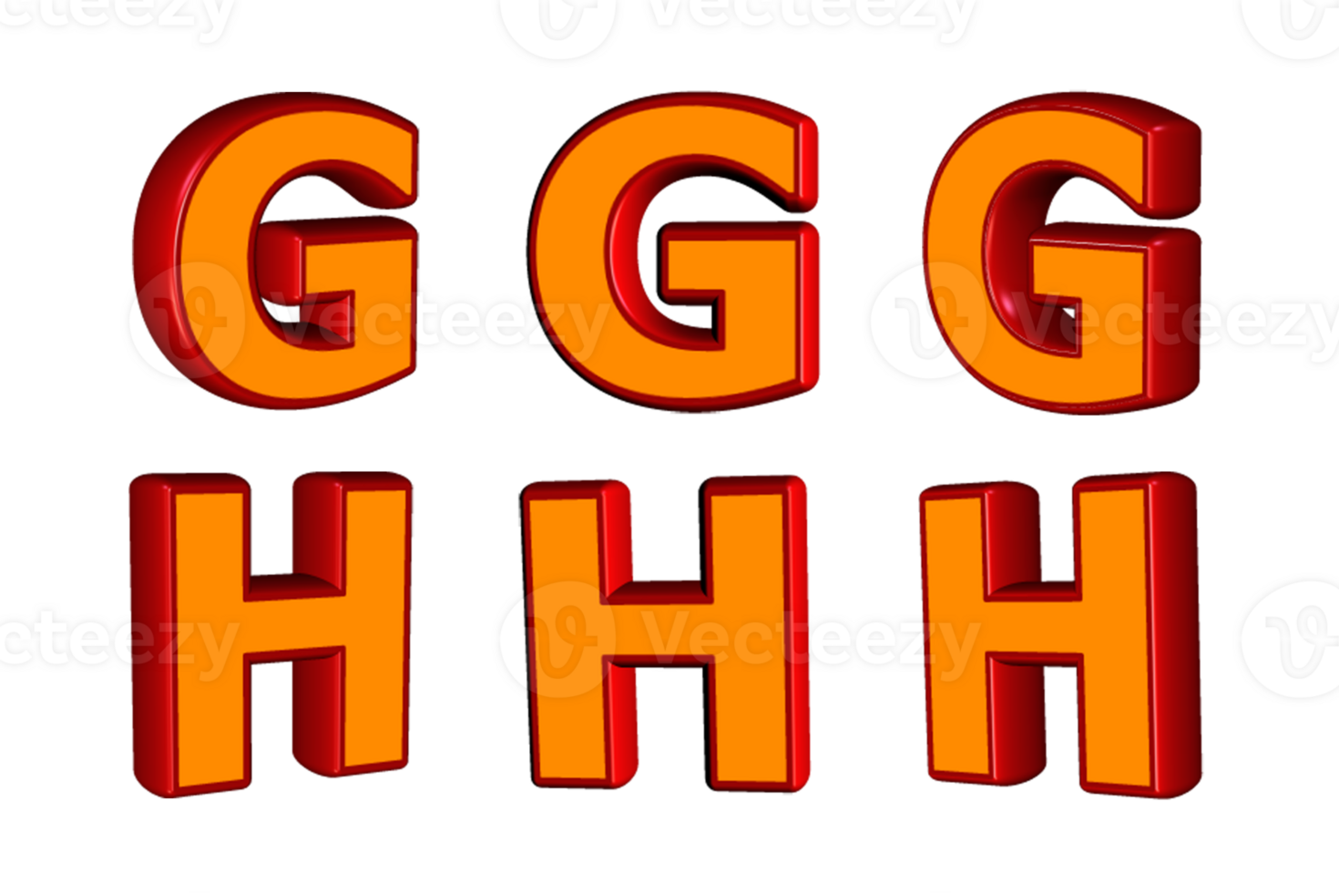 3D set alphabet red orange color png