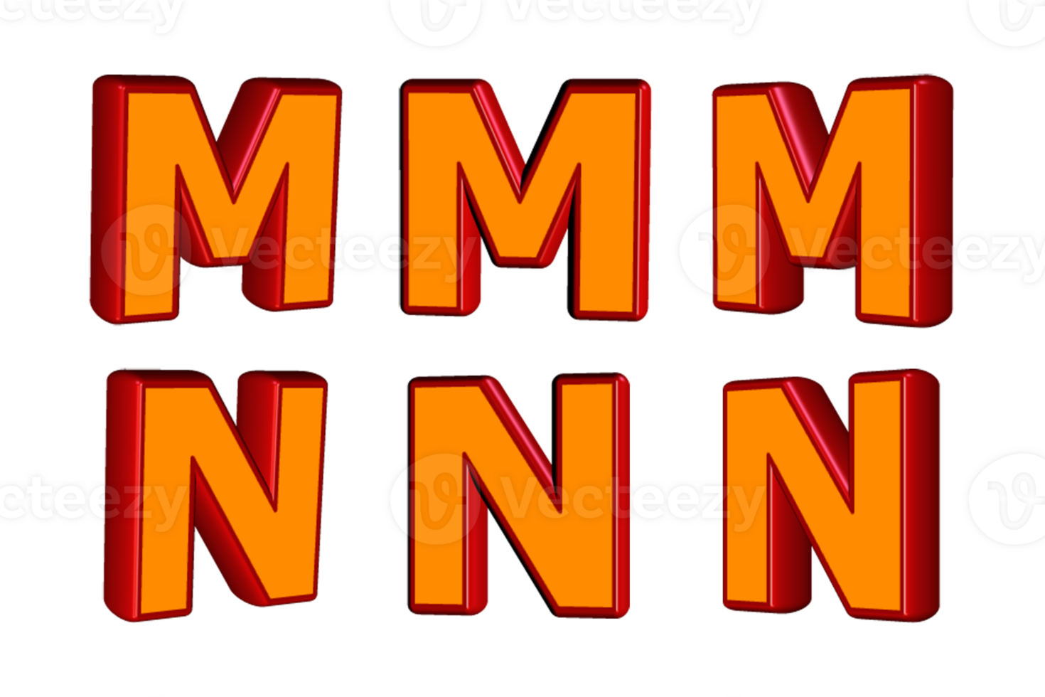 3D set alphabet red orange color png
