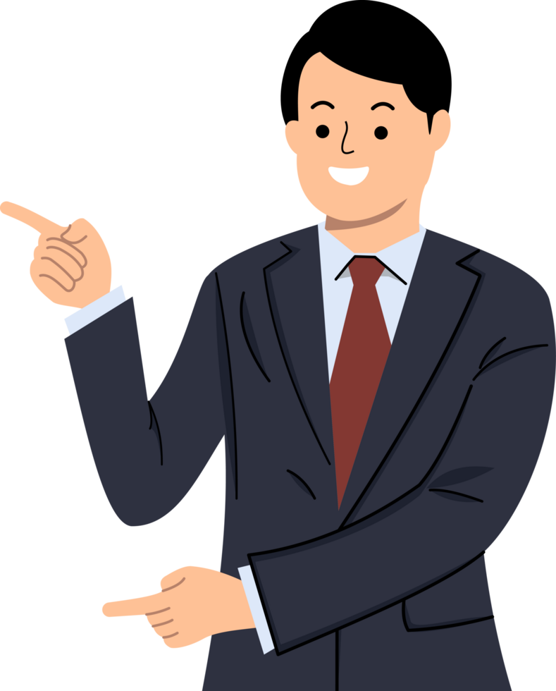 smiling businessman showing pointing finger to blank space png