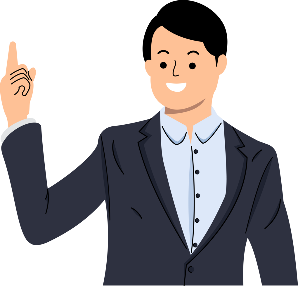 portrait of young businessman pointing his finger up or businessman gesture png