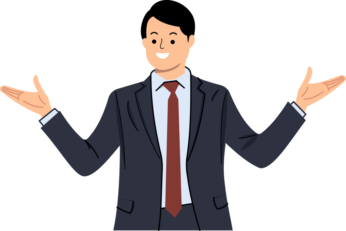 businessman smiling and raised both hands or businessman gesture and presentation concept png