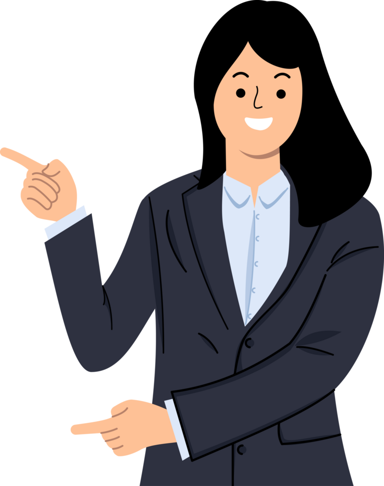 smiling businesswoman showing pointing finger to blank space png