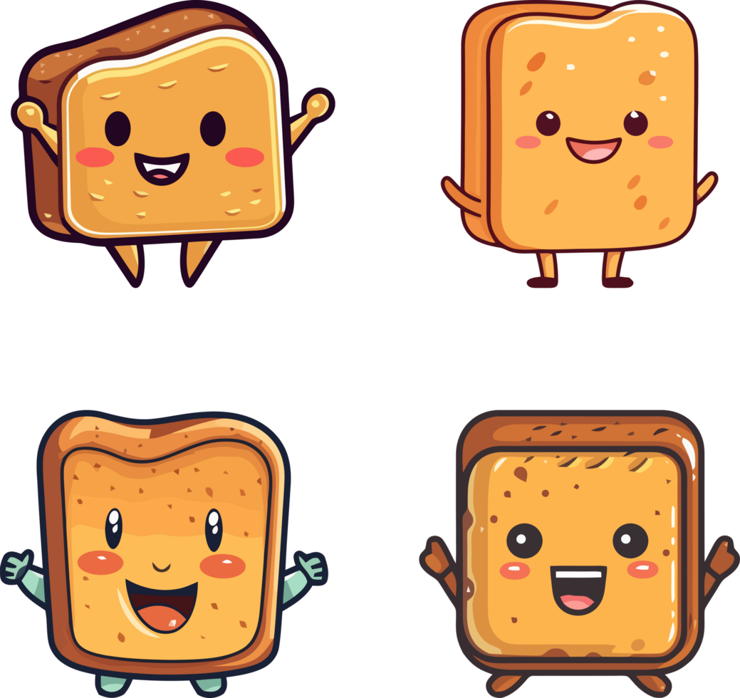 set of funny toast cartoon characters png