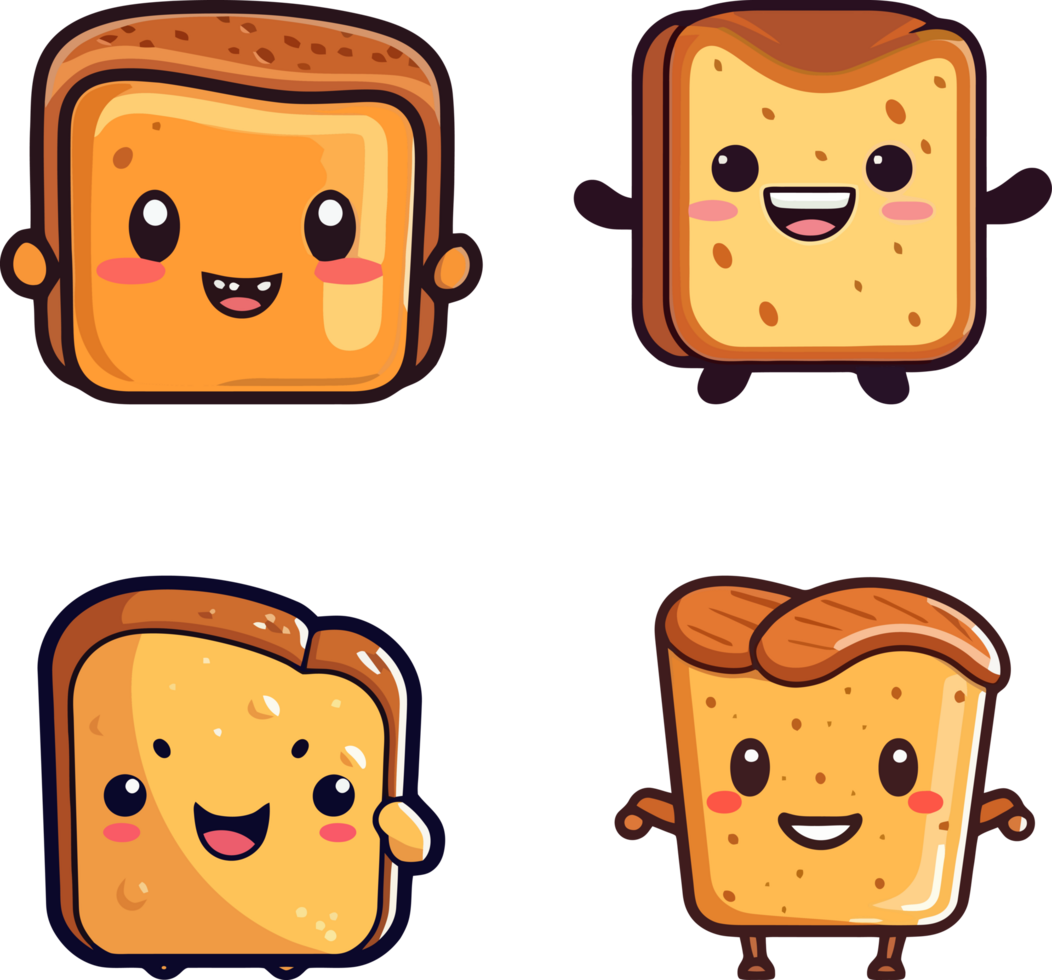 set of funny cartoon bread png