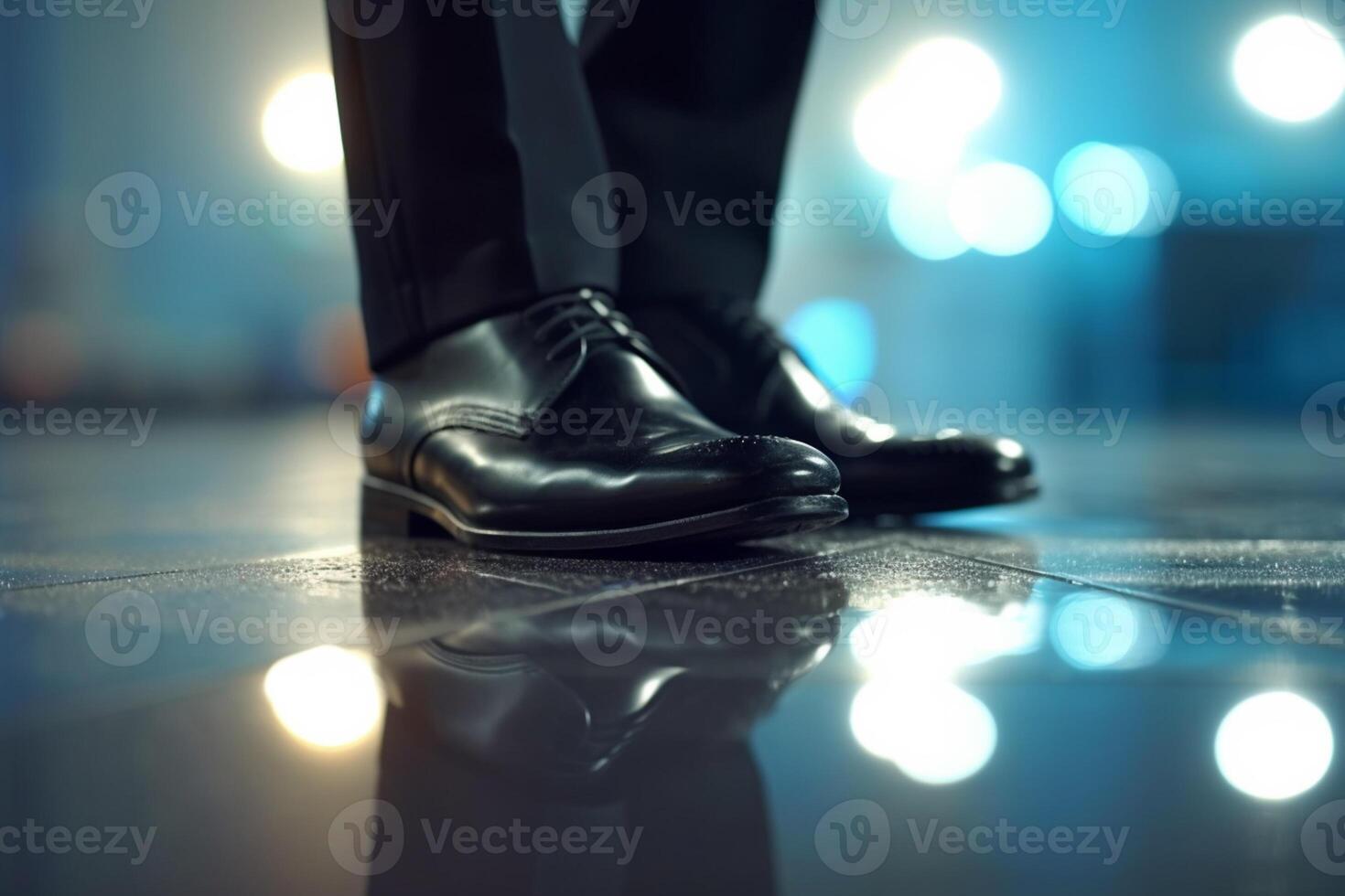 Close-up of a businessman's feet stepping into the future. photo