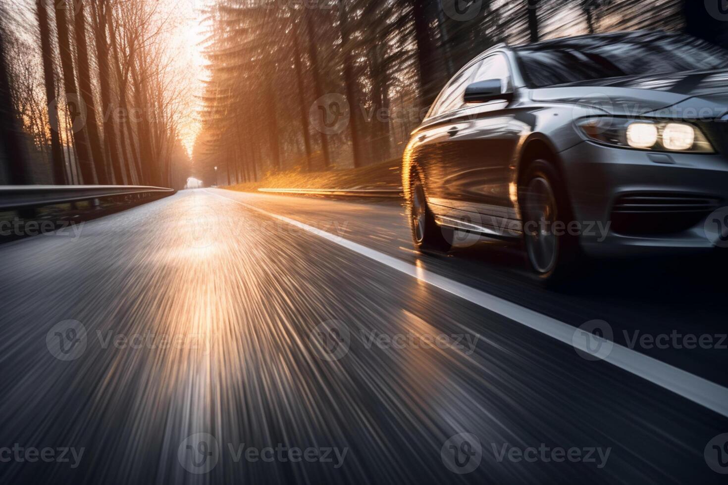 coche en el la carretera con movimiento difuminar antecedentes ai generado foto