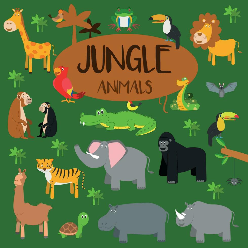 vector ilustración conjunto de selva animales en dibujos animados estilo.