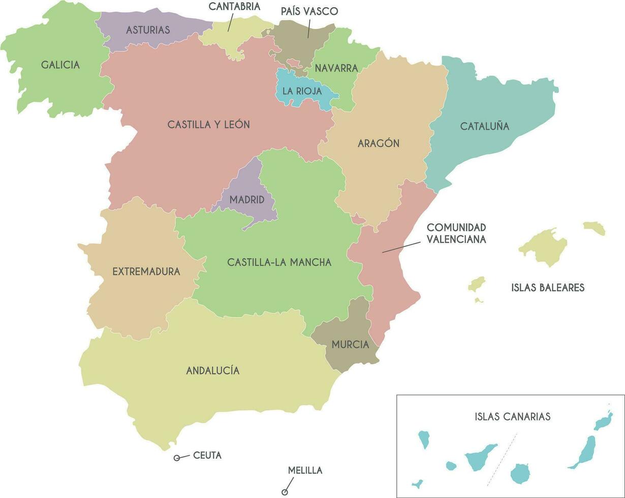 vector mapa de España con regiones y territorios y administrativo divisiones editable y claramente etiquetado capas.