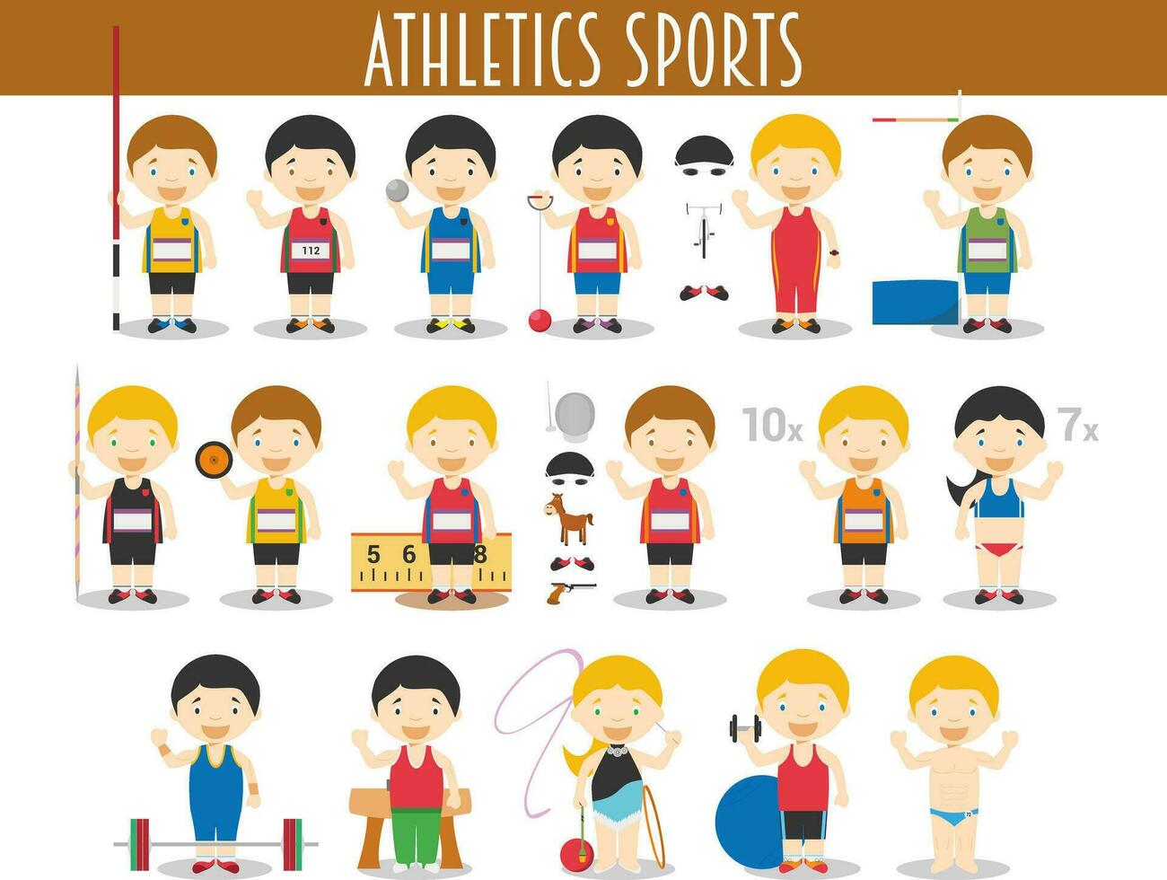 vector conjunto de atletismo y gimnasia Deportes en dibujos animados estilo