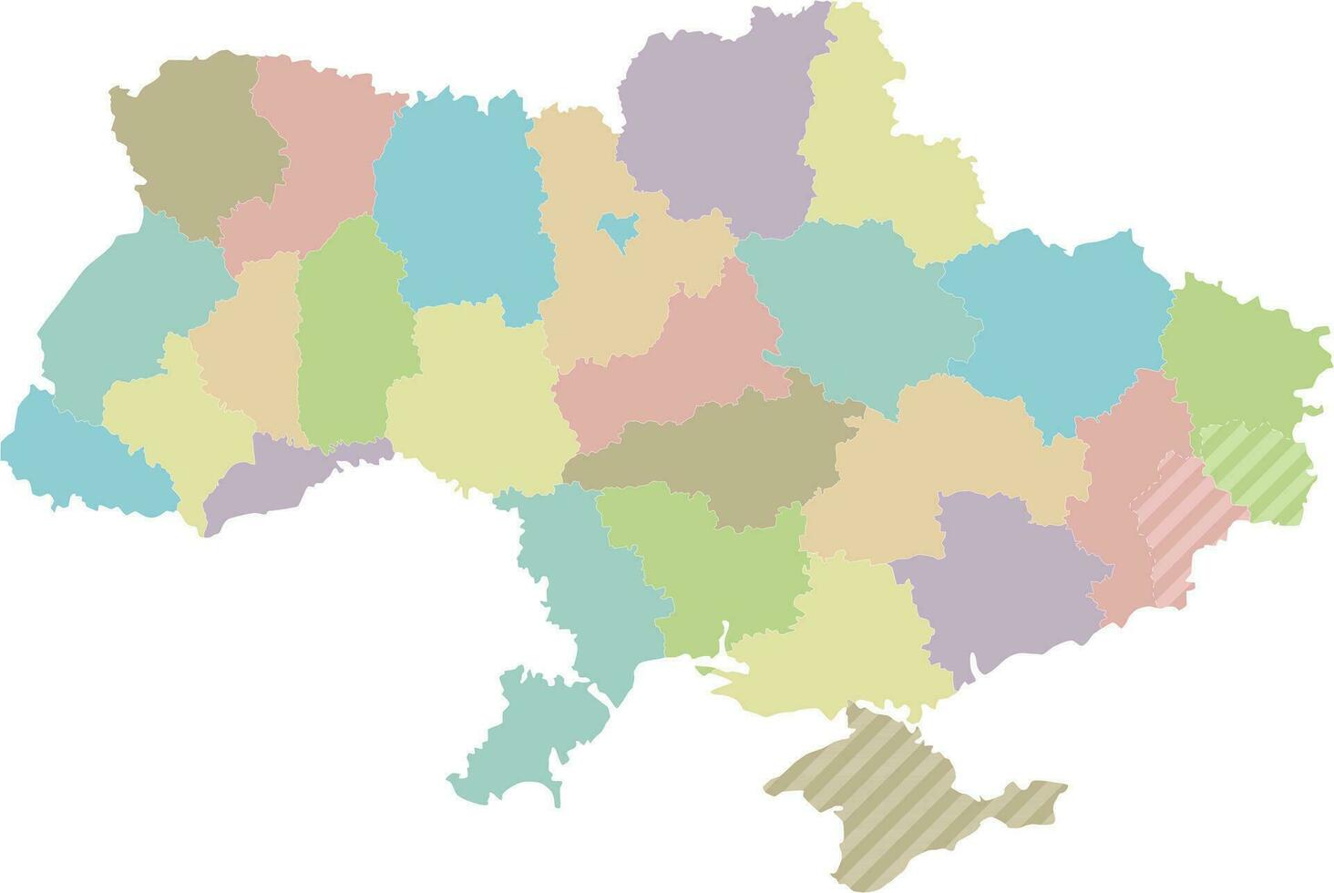 Blank map of Ukraine with regions, administrative divisions and territories claimed by Russia. Editable and clearly labeled layers. vector