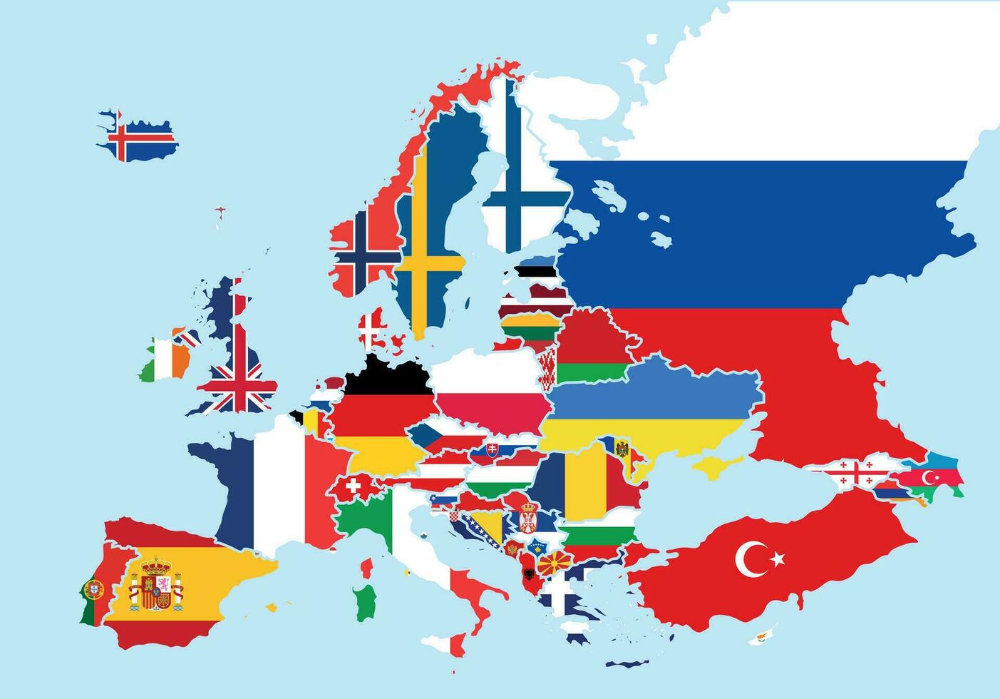 Map of Europe colored with the flags of each country vector