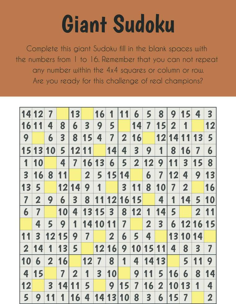 Giant Sudoku Educational Sheet. Primary module for Numerical Ability. 5-6 years old. Educational Sheets Series vector