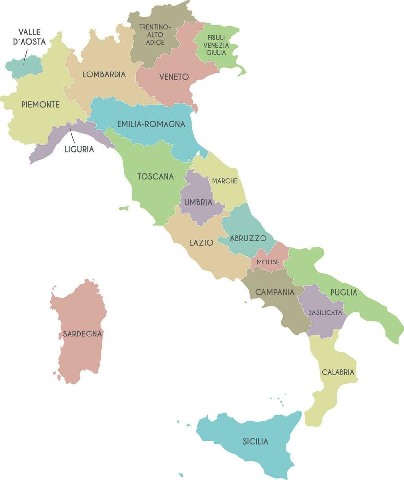 vector mapa de Italia con regiones y administrativo divisiones editable y claramente etiquetado capas.