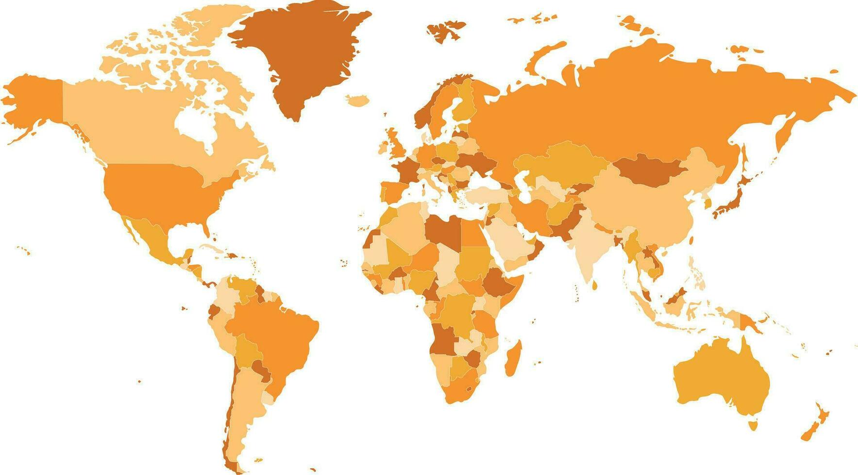 político blanco mundo mapa vector ilustración con diferente tonos de naranja para cada país. editable y claramente etiquetado capas.