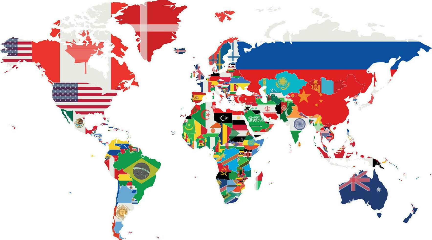 Political World Map vector illustration with the flags of all countries. Editable and clearly labeled layers.