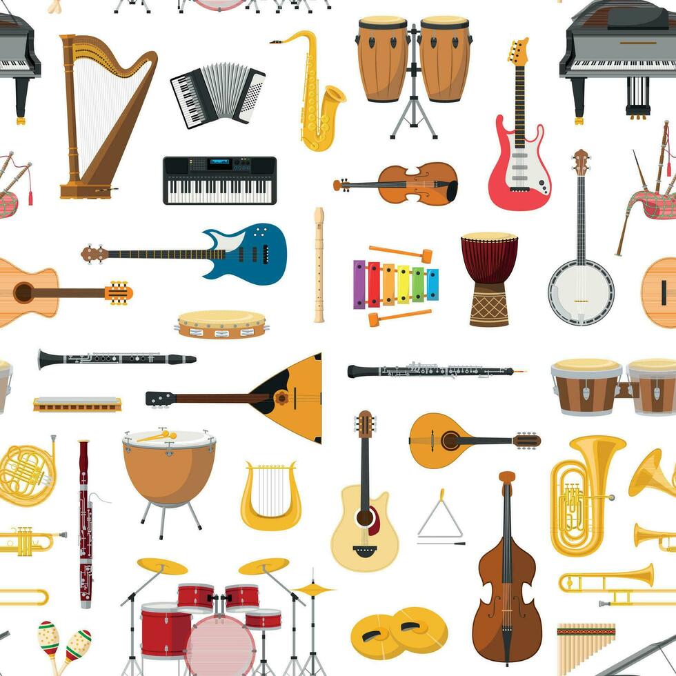 Musical instrumental seamless pattern background. Vector illustracion