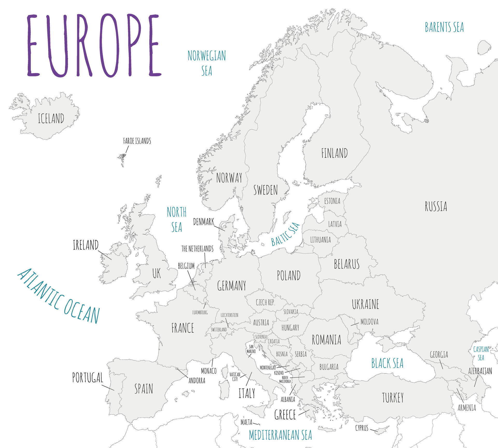 Political Europe Map vector illustration isolated in white background. Editable and clearly