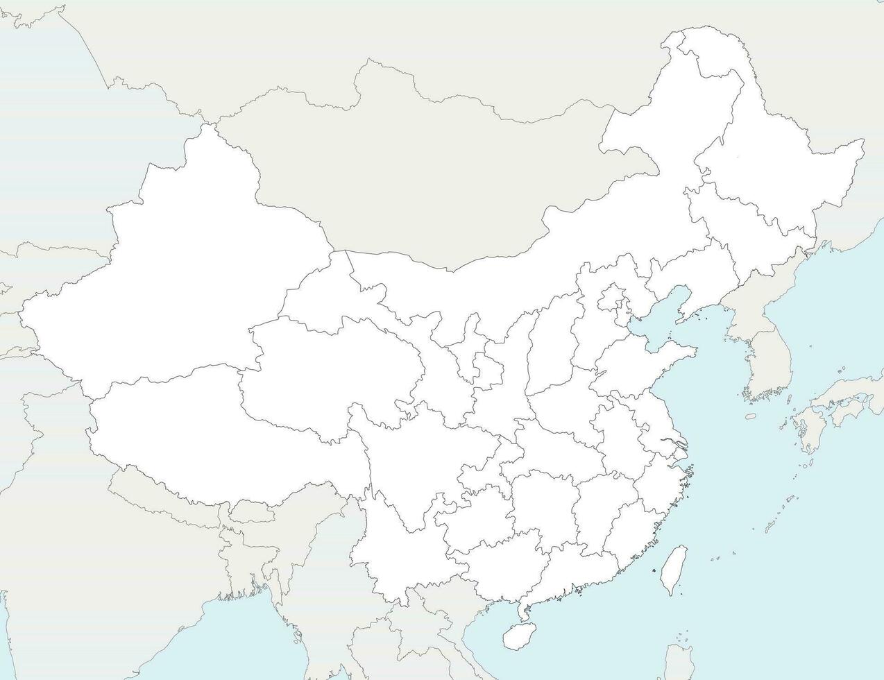 Vector blank map of China with provinces, regions and administrative divisions, and neighbouring countries. Editable and clearly labeled layers.