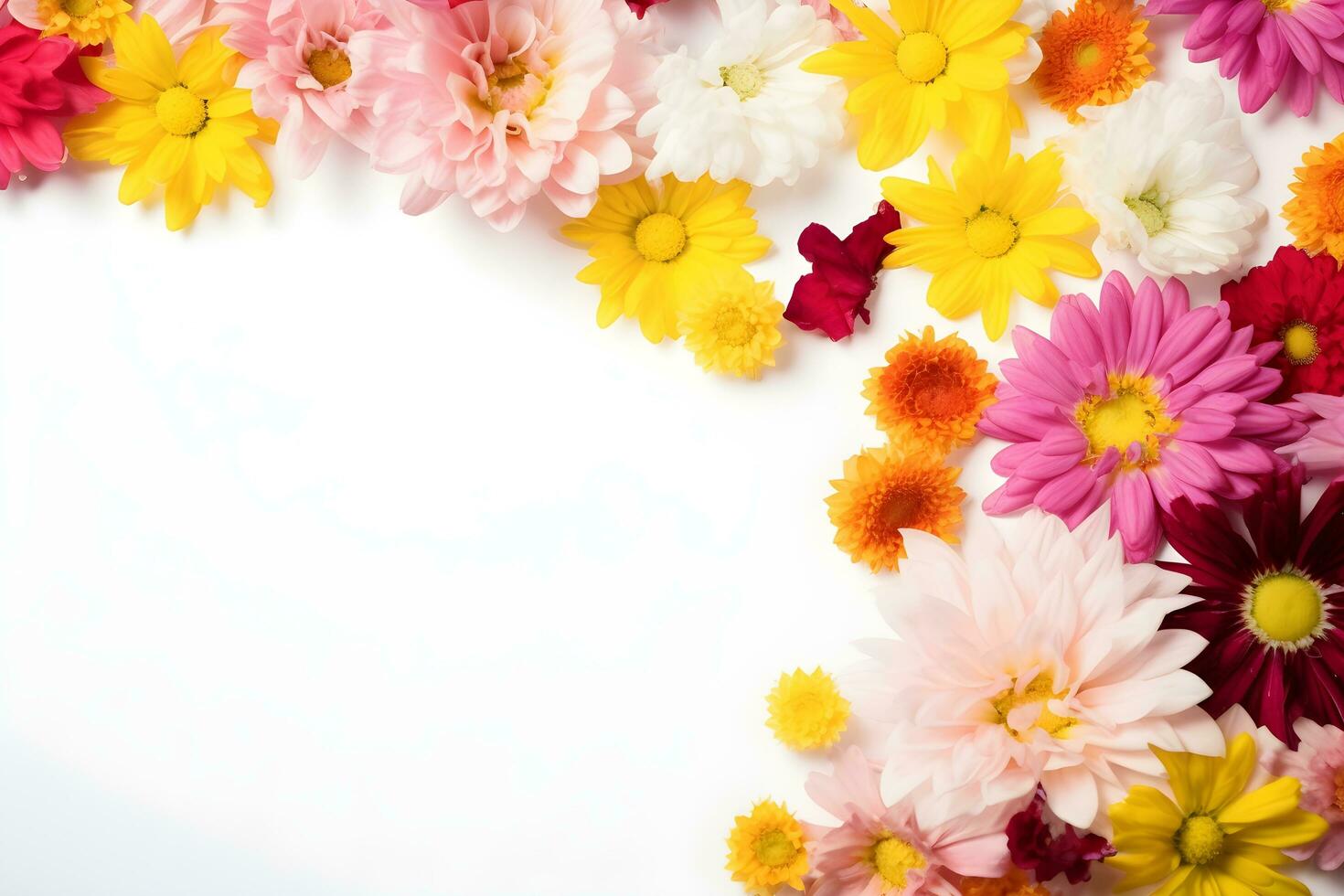 Colorful flowers composition on white background photo