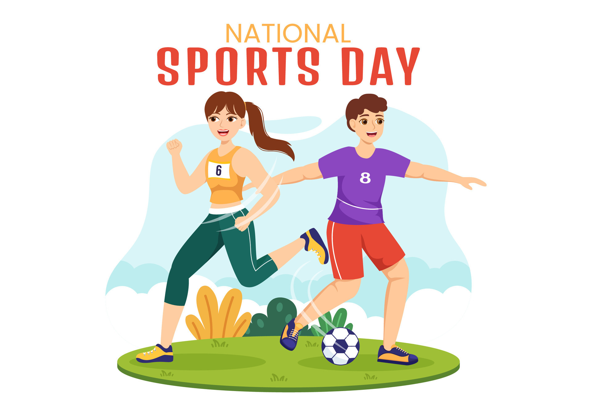 National Sports Day Vector Illustration with Sportsperson from
