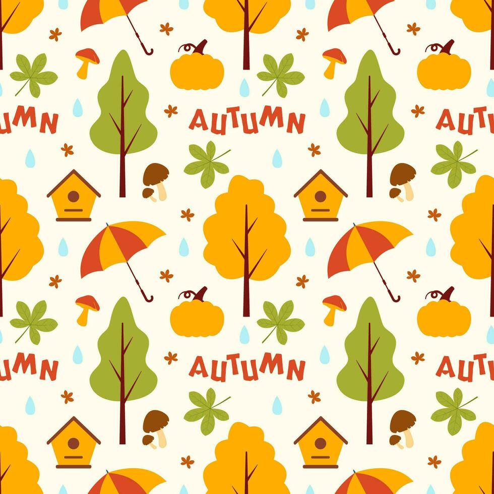 Autumn Seamless Pattern Illustration Element Panoramic of Maple Trees Fallen in Cartoon Template Hand Drawn vector