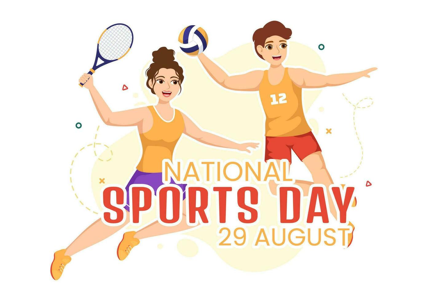 National Sports Day Vector Illustration with Sportsperson from Different Sport in Flat Cartoon Hand Drawn Landing Page Background Templates