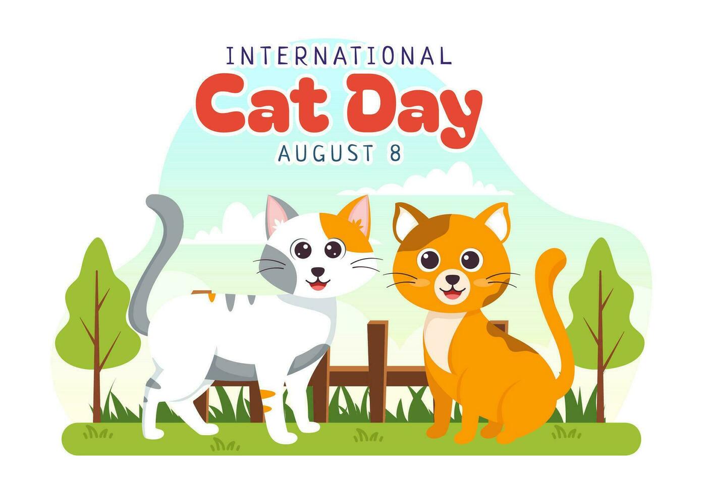 International Cat Day Vector Illustration on August 8 with Cats Animals Love Celebration in Flat Cartoon Hand Drawn Background Templates