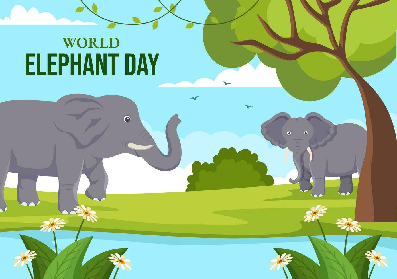 mundo elefante día vector ilustración en 12 agosto con elefantes animales para salvación esfuerzos y conservación en dibujos animados mano dibujado plantillas