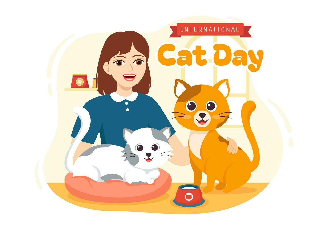 International Cat Day Vector Illustration on August 8 with Cats Animals Love Celebration in Flat Cartoon Hand Drawn Background Templates