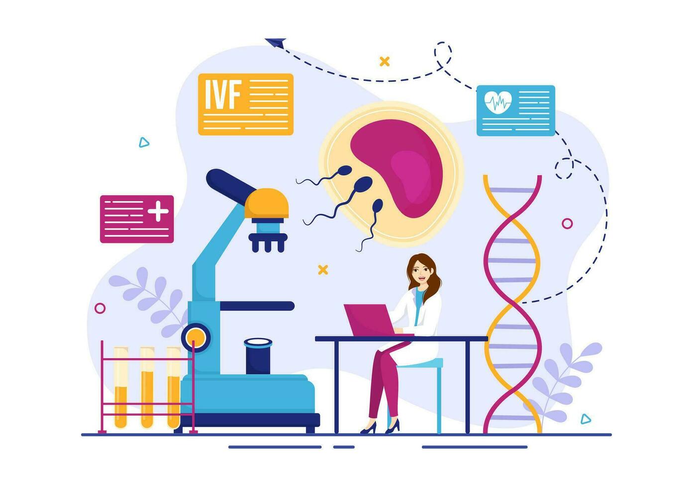 FIV o en vitro fertilización vector ilustración para artificial inseminación acerca de el embarazo y doctores investigación fecundado huevo dibujos animados modelo