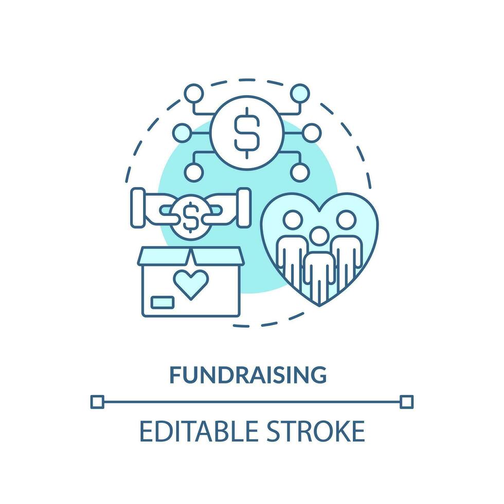 Fundraising turquoise concept icon. Get financial contribution. DAO usage purpose abstract idea thin line illustration. Isolated outline drawing. Editable stroke vector
