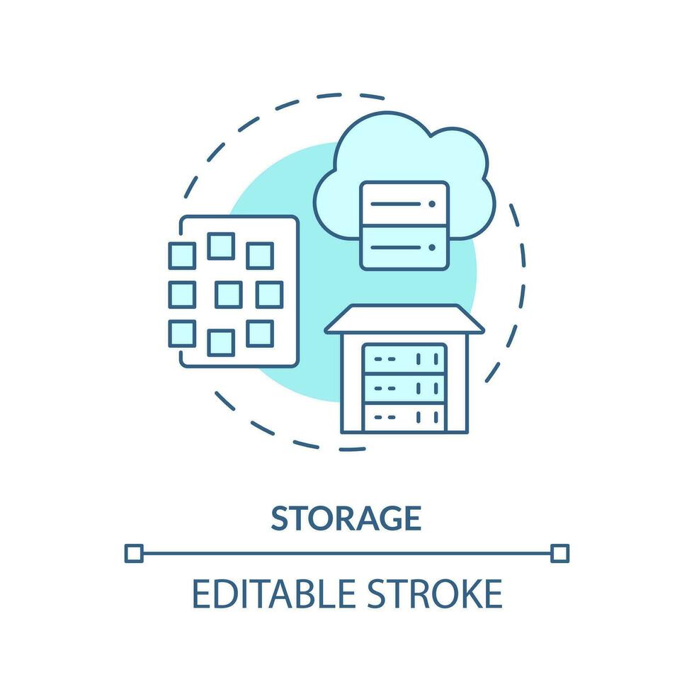 Storage turquoise concept icon. CLoud technology. Structured files. Abstract idea thin line illustration. Isolated outline drawing. Editable stroke vector