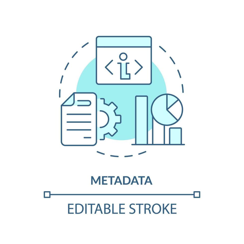 Metadata turquoise concept icon. Additional information about file. Abstract idea thin line illustration. Isolated outline drawing. Editable stroke vector